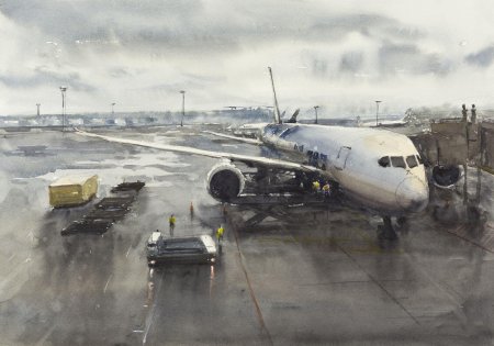 Самолет акварель