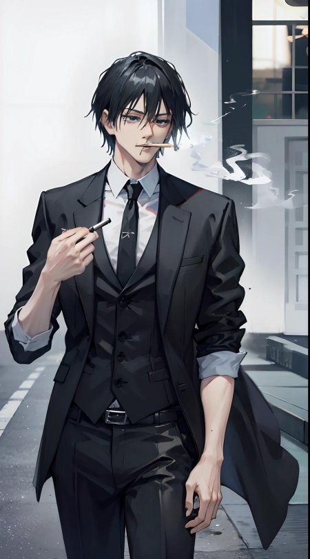 Аниме арт парень с сигаретой