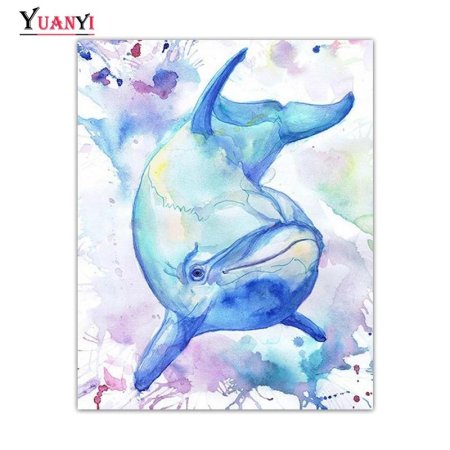 Дельфины акварелью