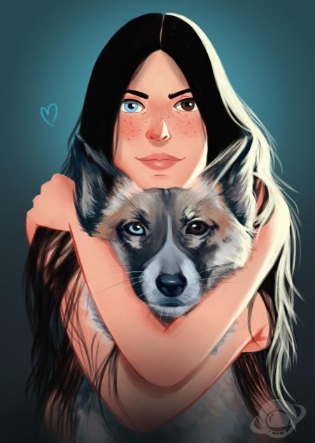 Девушка с собакой арт