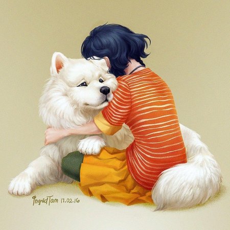 Девушка с собакой арт