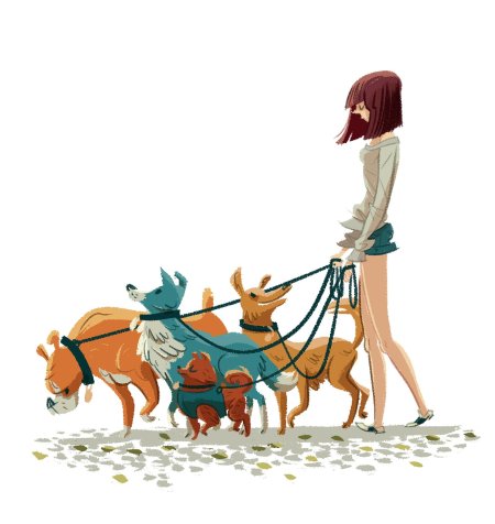 Девушка гуляет с собакой иллюстрация