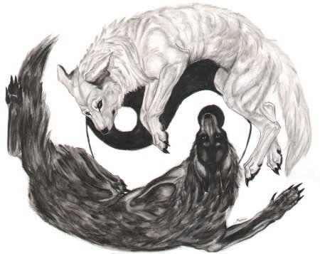 Тату волков инь янь