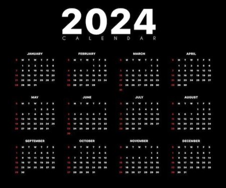 Календарь 2024 на черном фоне