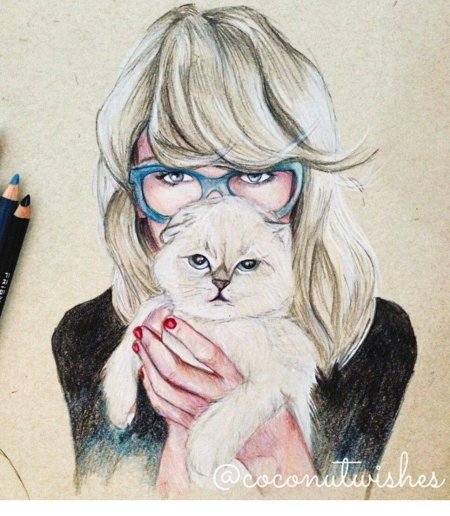 Девушка с кошкой рисунок