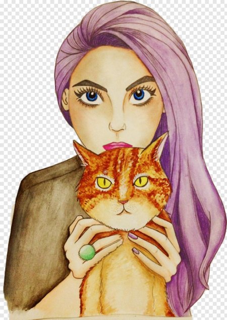 Девушка с котом рисунок