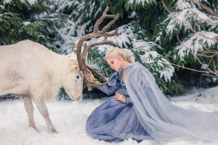 Фотосессия с оленем зимой
