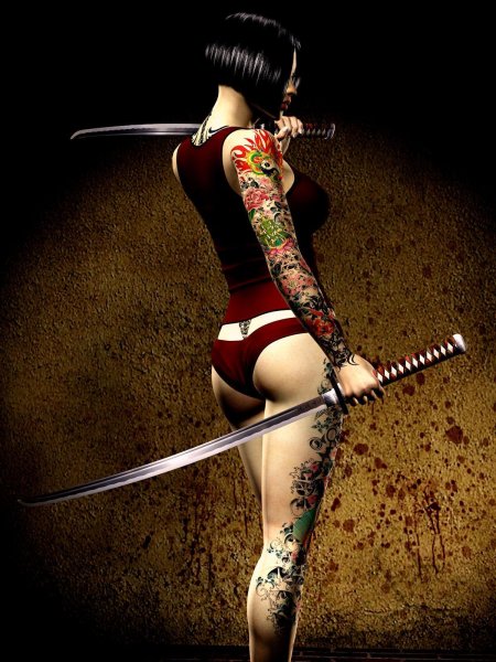 Якудза самурай девушка арт