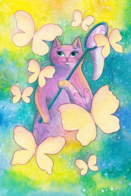 Кот с бабочками