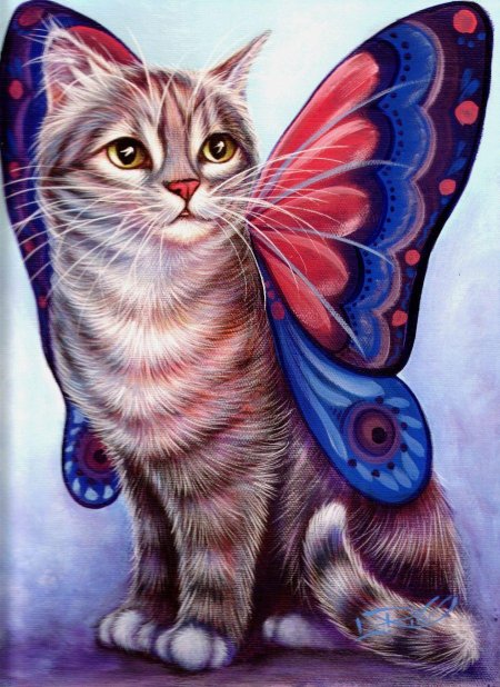 Кошка с бабочкой