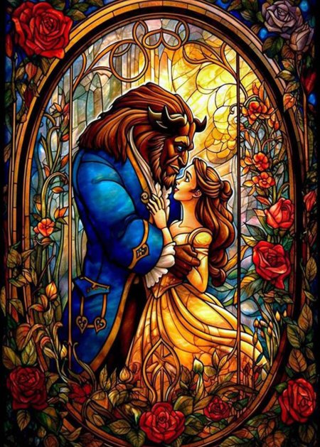 Beauty and the beast stained glass
