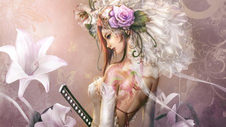 Девушка с цветами фэнтези