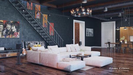 Интерьер в стиле лофт в загородном доме