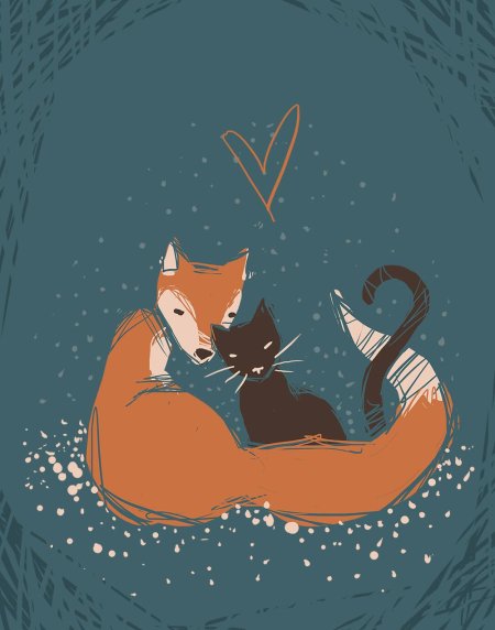 Лис с кошками