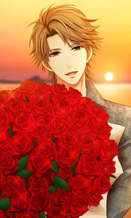 Аниме парень с цветами