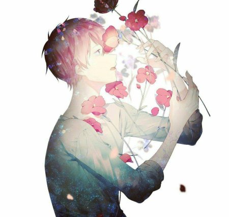 Парень с цветами арт