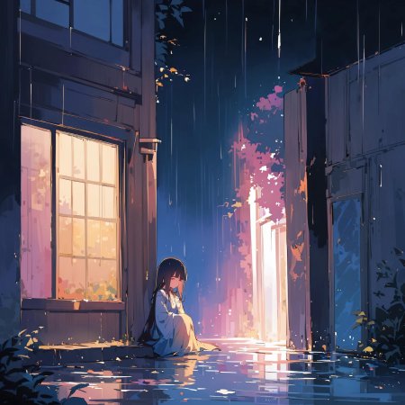 Аниме девушка под дождем