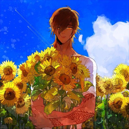 Аниме парень с подсолнухом