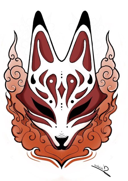 Маска кицунэ тату эскиз