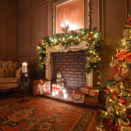 Новогодняя комната с камином