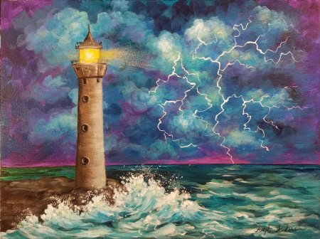 Акварель море маяк