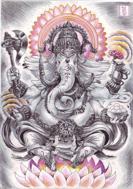 Ганеша индийский бог тату