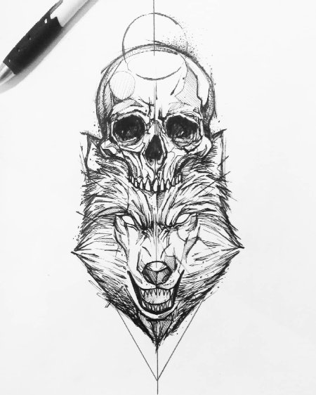 Эскиз тату волк