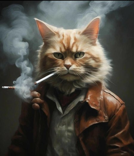 Кот курит