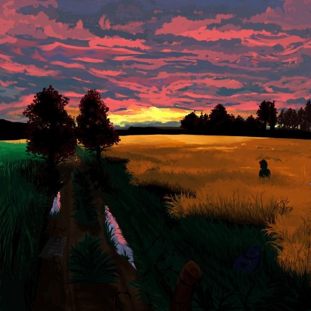 Закат в поле рисунок