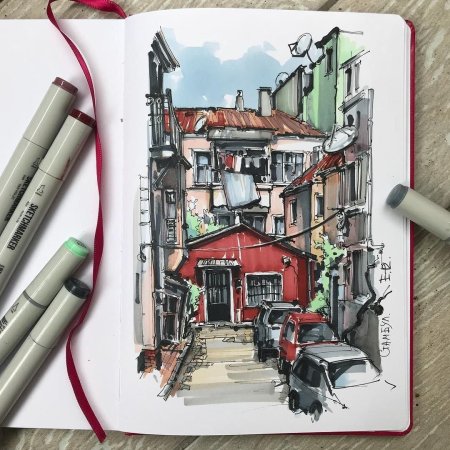 Скетч маркерами архитектура екатерина пластинина