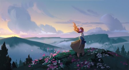 Девушка в горах арт