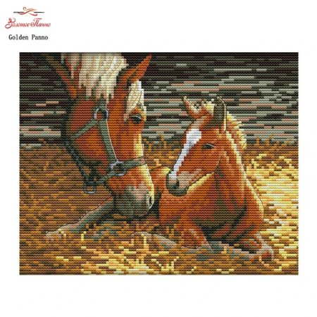 Лошадь с жеребенком дименшенс вышивка