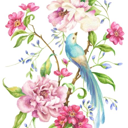 Цветы птицы акварелью