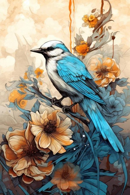 Птица акварель