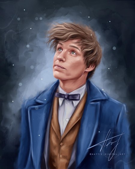 Ньют саламандер и гарри поттер арт