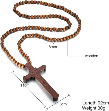 Крестик деревянный с бусами