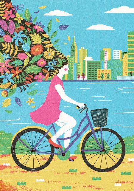 Картина девушка на велосипеде