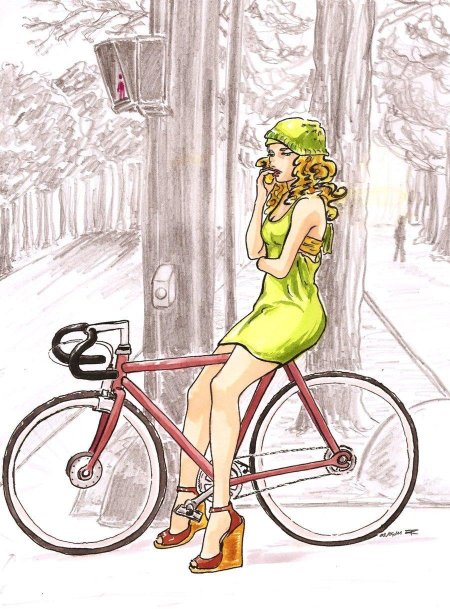 Девушка на велосипеде рисунок