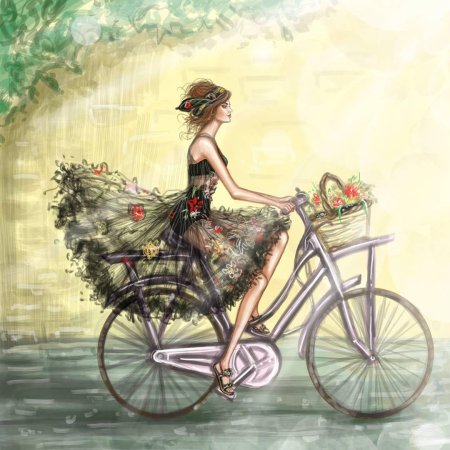 Девушка на велосипеде рисунок