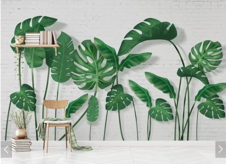 Листья на стене в интерьере
