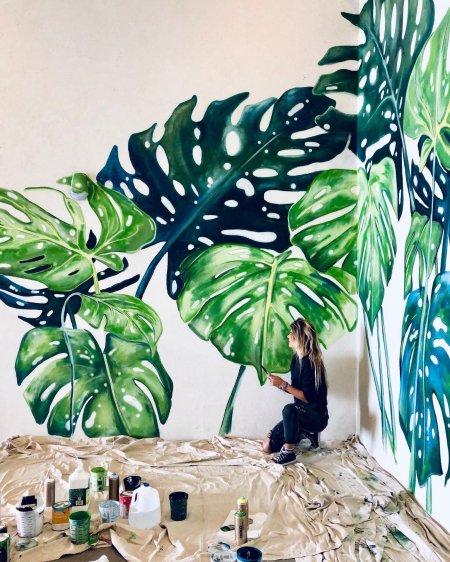 Роспись стен листья