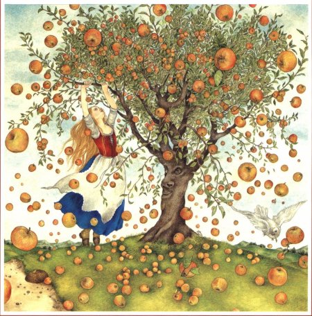 Рисование яблоня с золотыми яблоками в волшебном саду