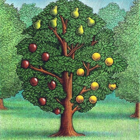 Яблоня с золотыми яблоками в волшебном саду