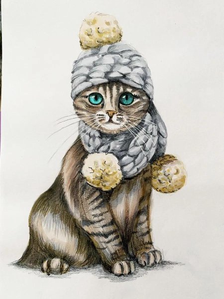 Кот в шарфике рисунок