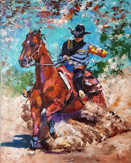 Всадник на лошади картина маслом
