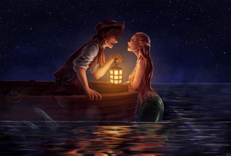 Русалочка ариэль и принц эрик на лодке