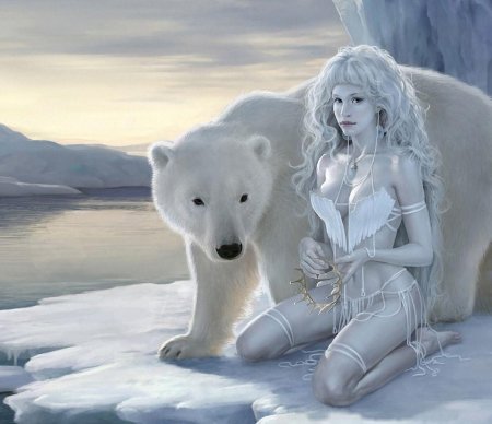 Белый медведь и девушка