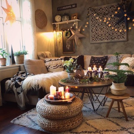 Гостиная бохо сканди