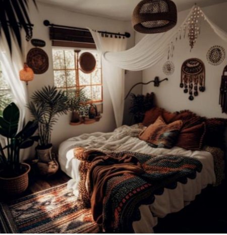 Спальня бохо сканди