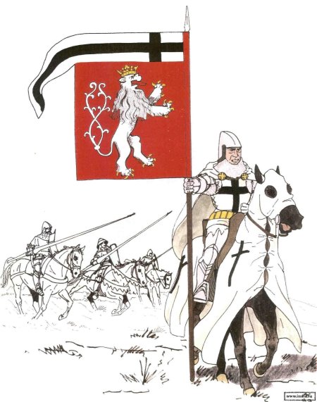 Рыцарь тевтонского ордена с флагом